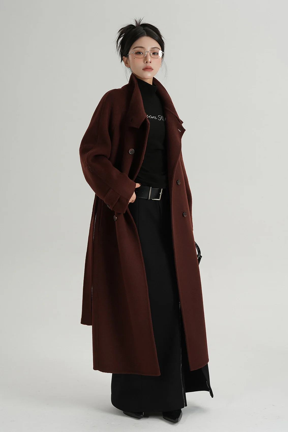Oversized Double-Breasted Panelled Long Coat - Image 4
