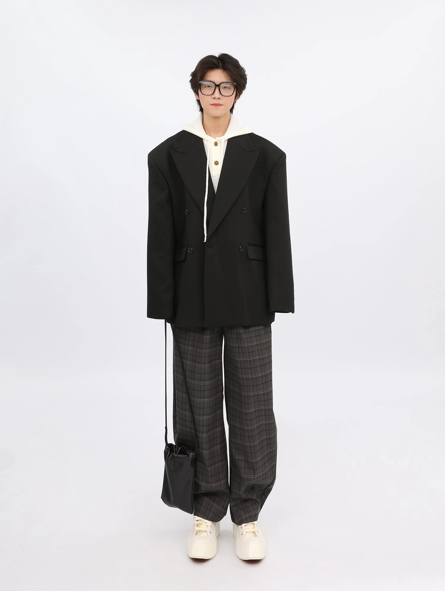 Oversized Double-Breasted Tailored Blazer with Lapel Detail - Image 7