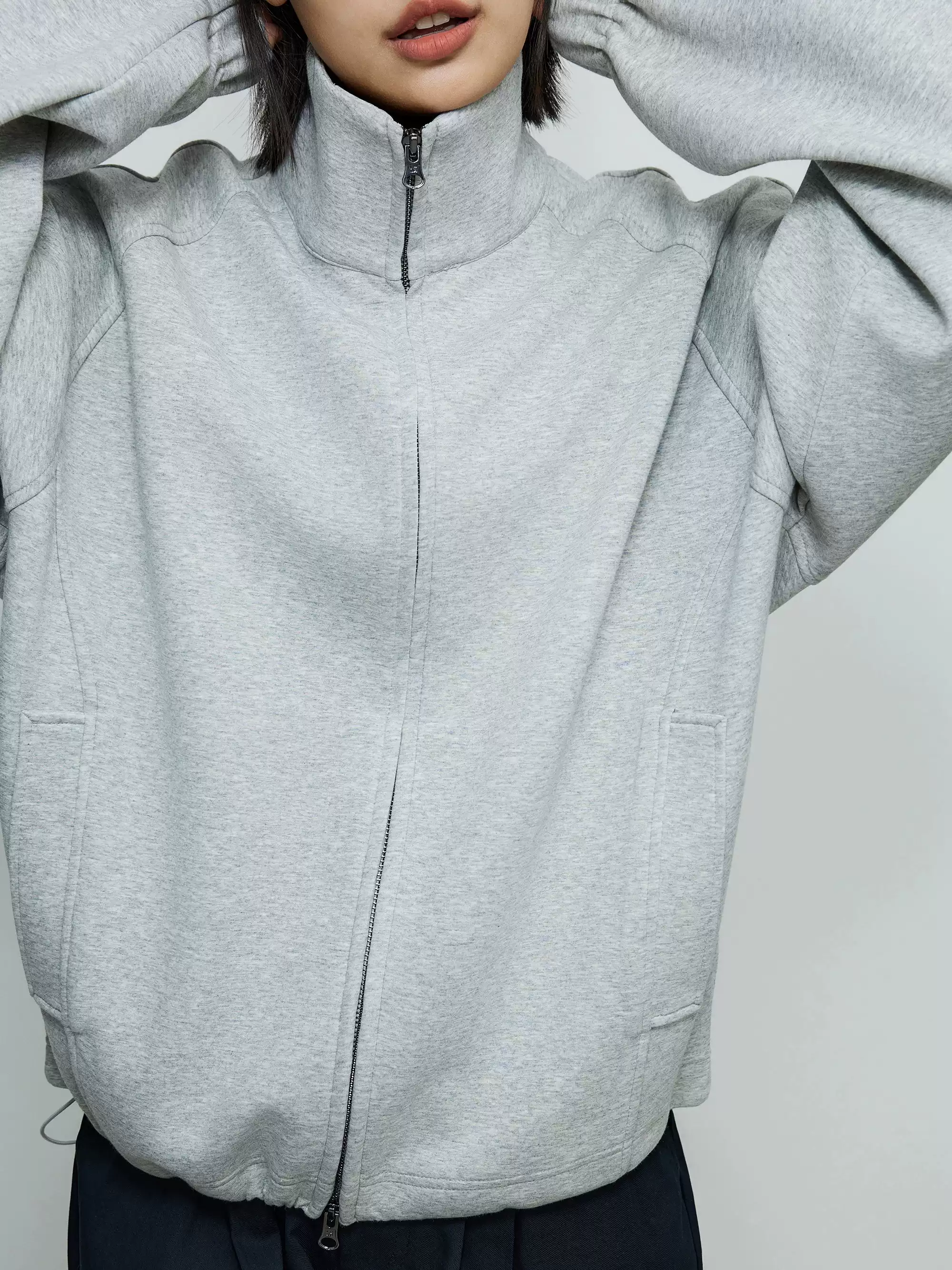 Oversized Double-Zip High Collar Sweatshirt Jacket - Image 10