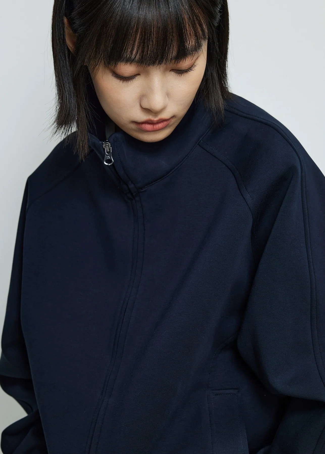 Oversized Double-Zip High Collar Sweatshirt Jacket - Image 3