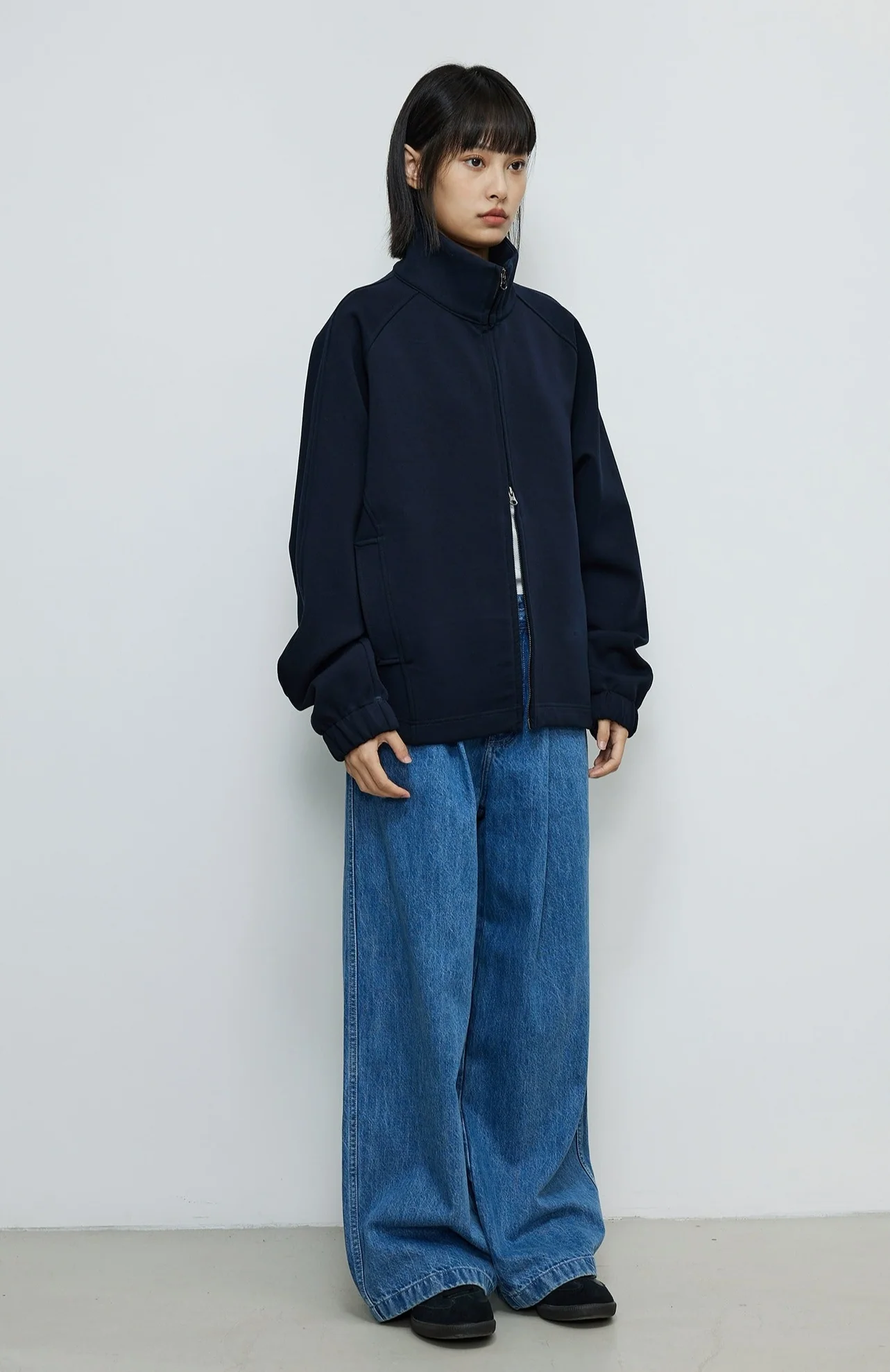 Oversized Double-Zip High Collar Sweatshirt Jacket - Image 7