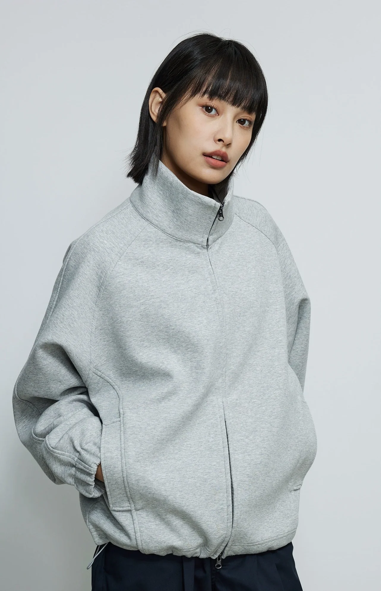 Oversized Double-Zip High Collar Sweatshirt Jacket - Image 9