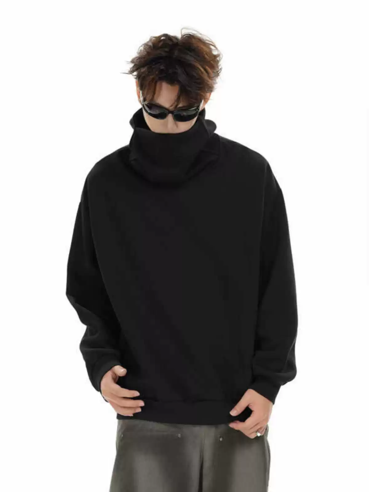 Oversized Drop Shoulder Funnel-Neck Pullover - Image 2