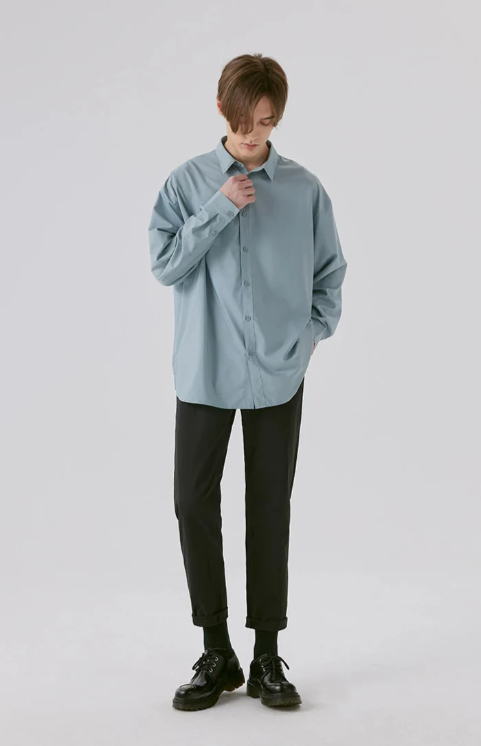 Oversized Drop Shoulder Long Sleeve Button-Up Shirt - Image 21