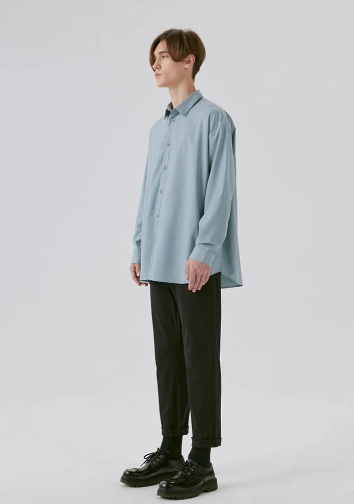 Oversized Drop Shoulder Long Sleeve Button-Up Shirt - Image 22