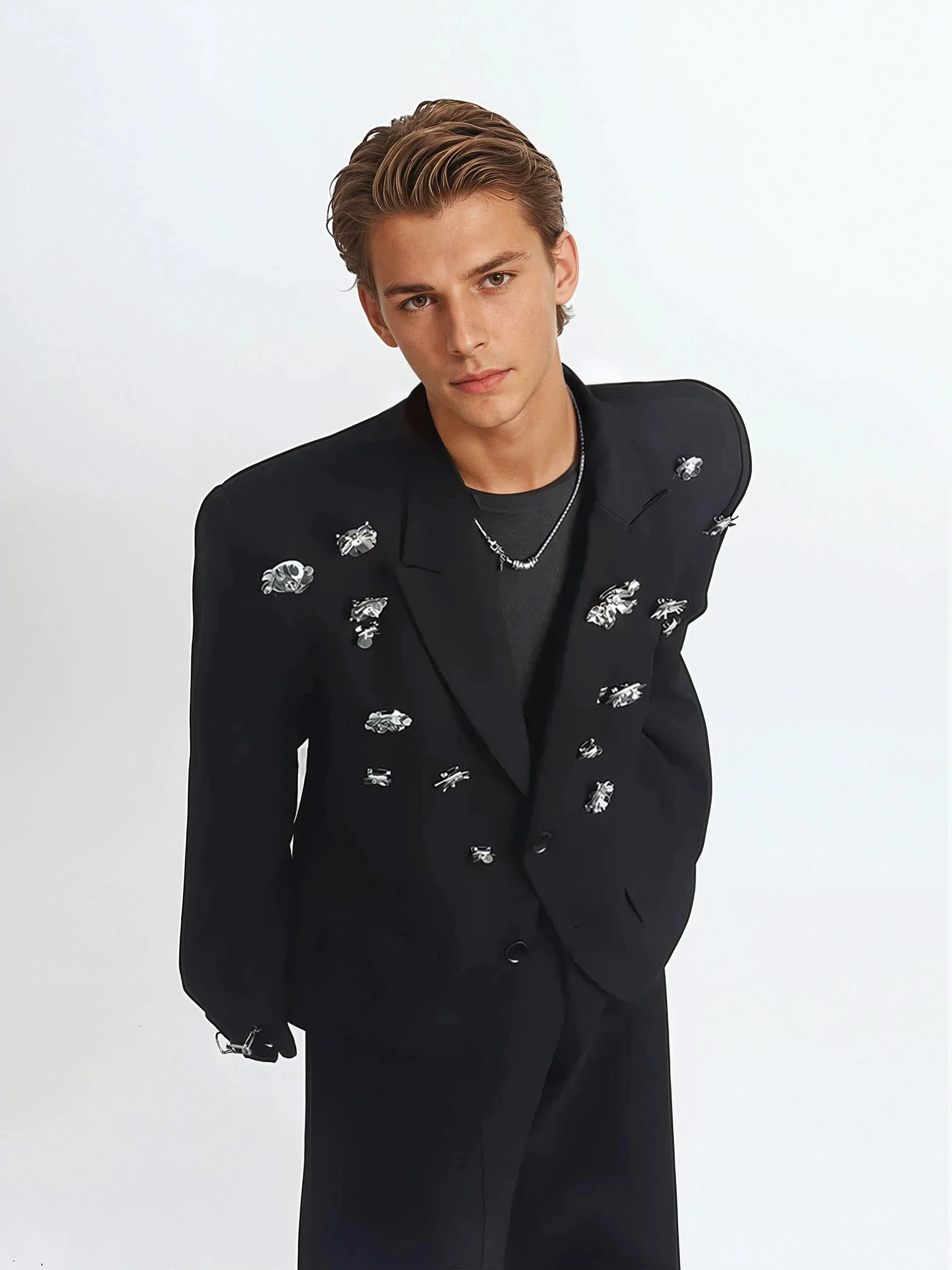 Oversized Embellished Floral Crystal Blazer Jacket - Image 2
