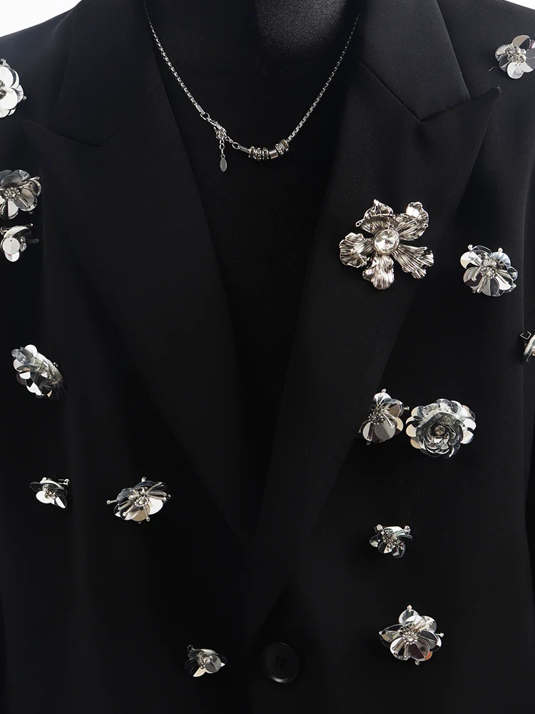 Oversized Embellished Floral Crystal Blazer Jacket - Image 3