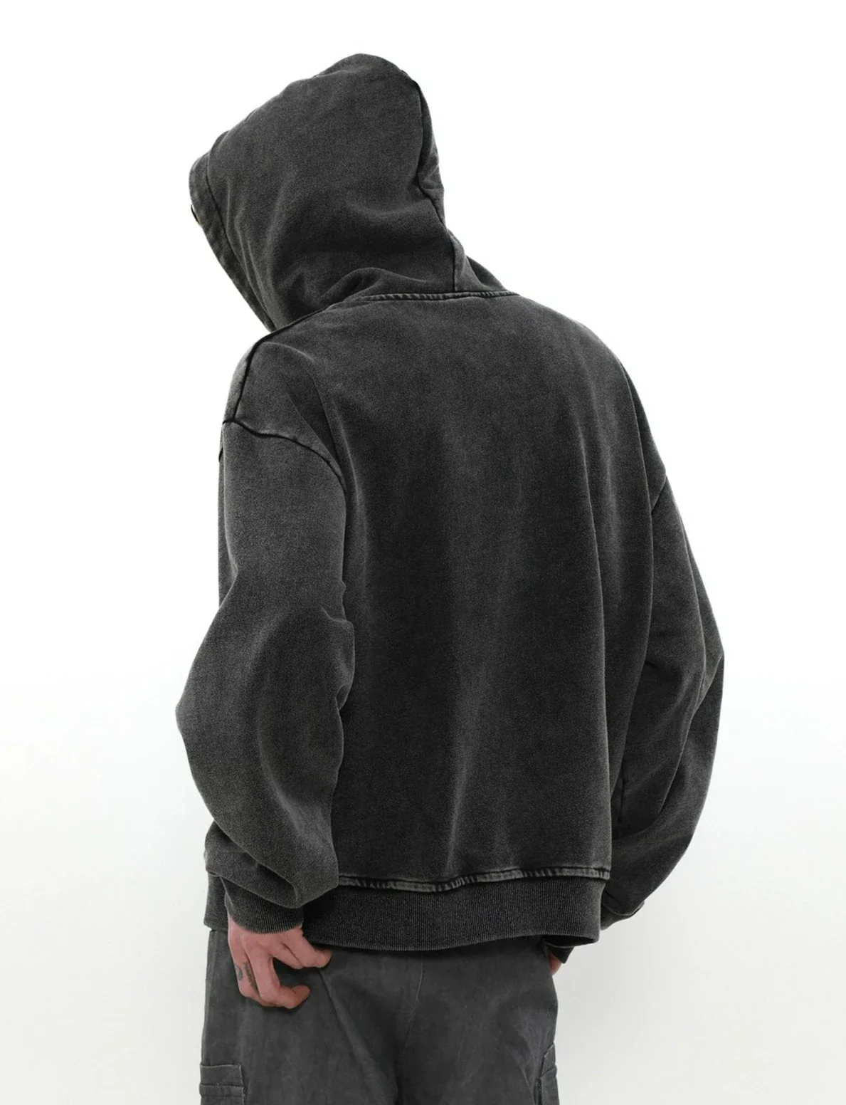 Oversized Faded Mid-Crop Boxy Zip-Up Hoodie - Image 4