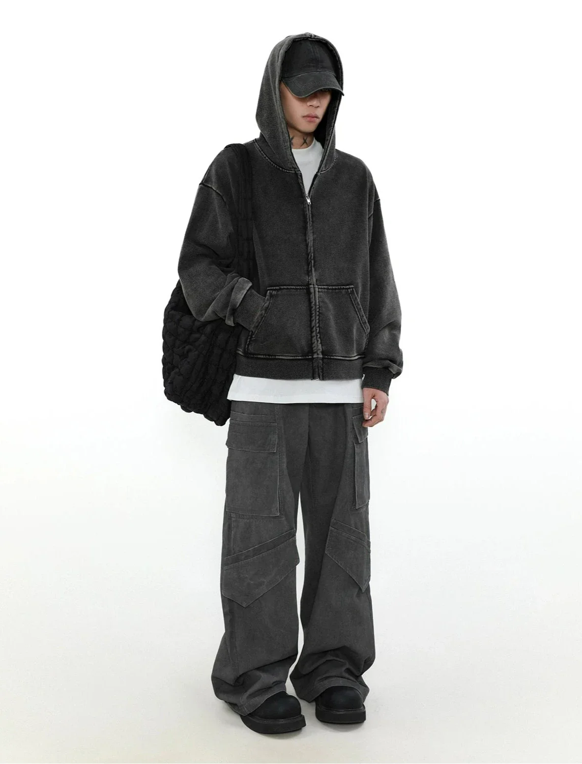 Oversized Faded Mid-Crop Boxy Zip-Up Hoodie - Image 6
