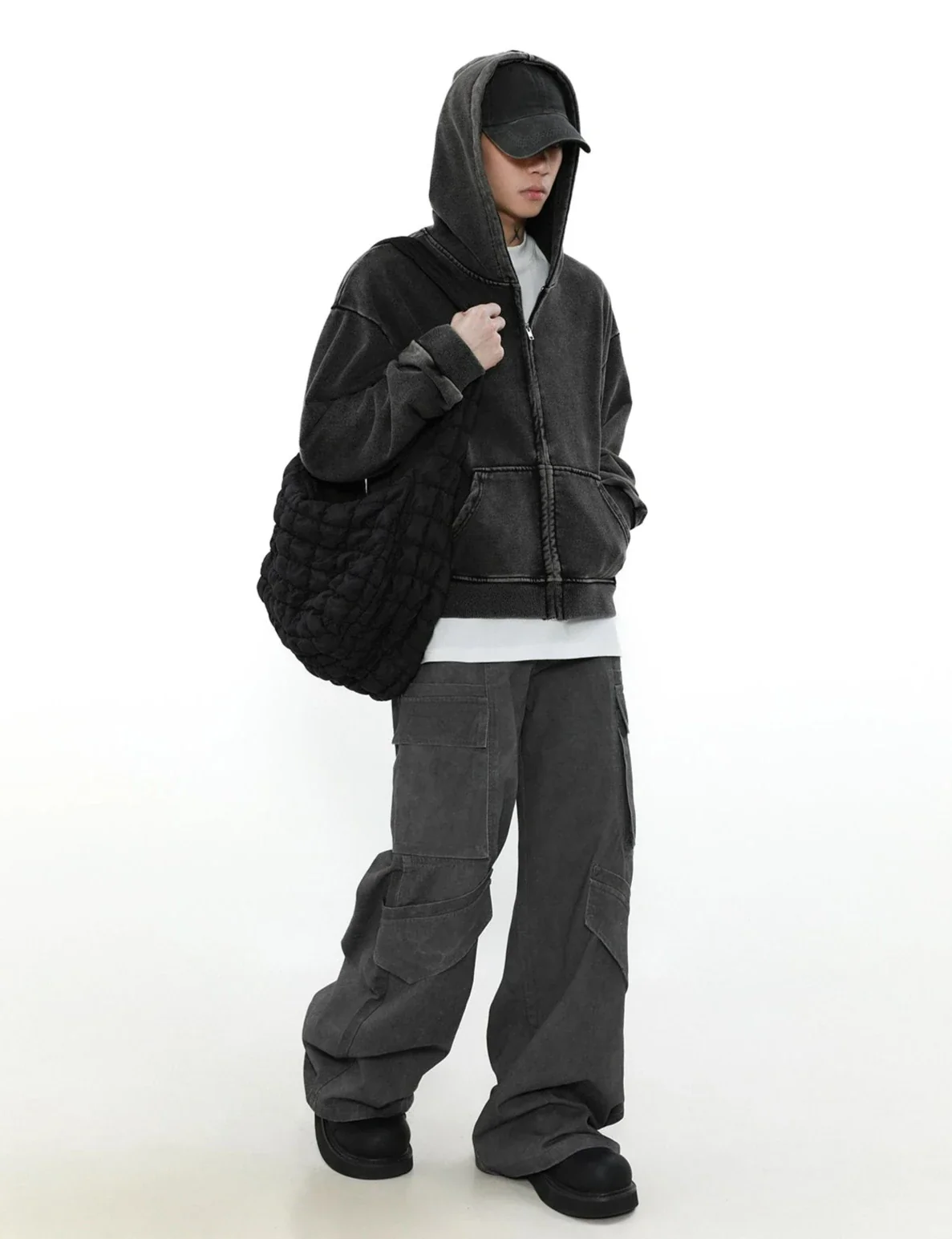 Oversized Faded Mid-Crop Boxy Zip-Up Hoodie - Image 7