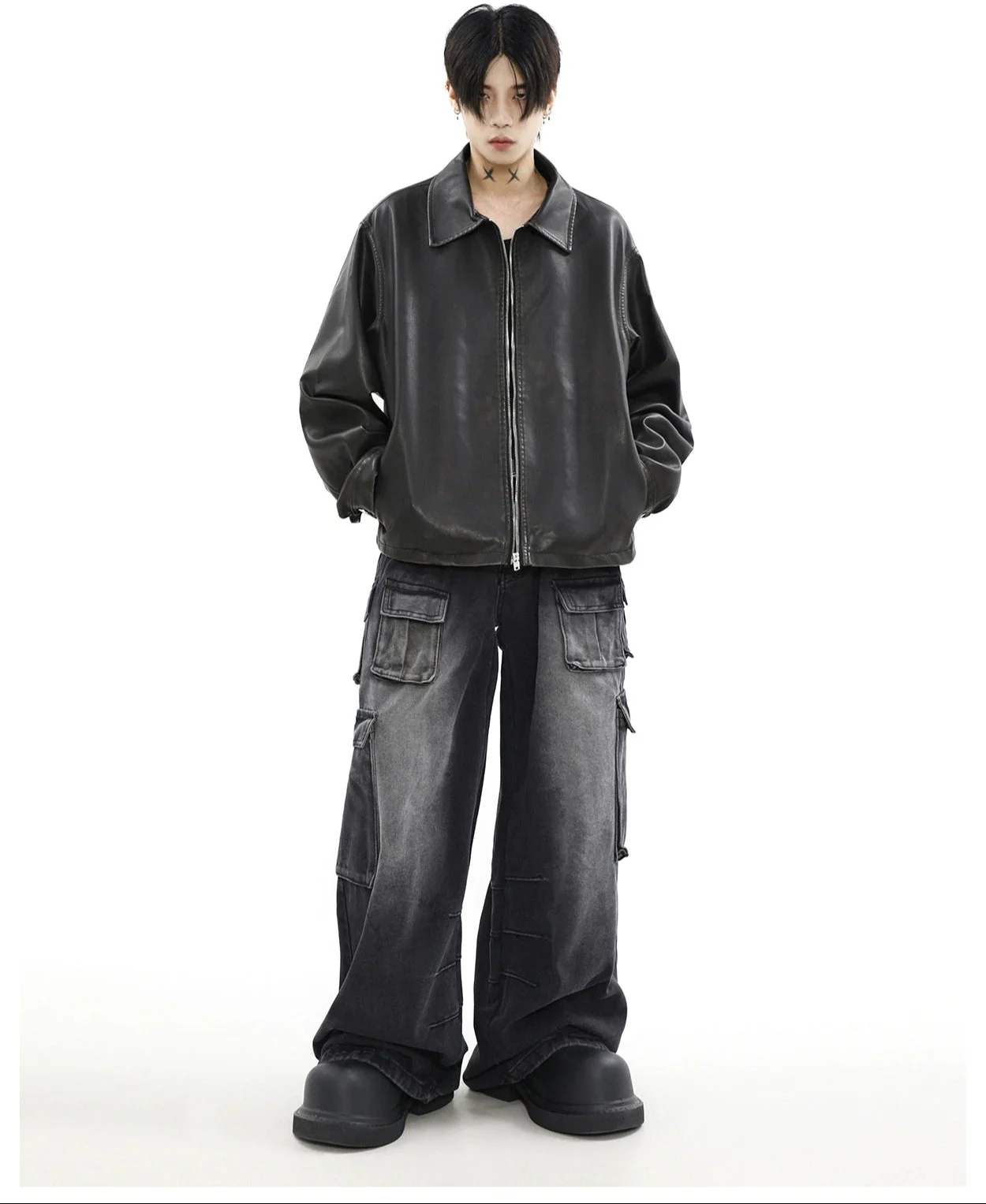 Oversized Faux Leather Collared Zip-Through Jacket - Image 7