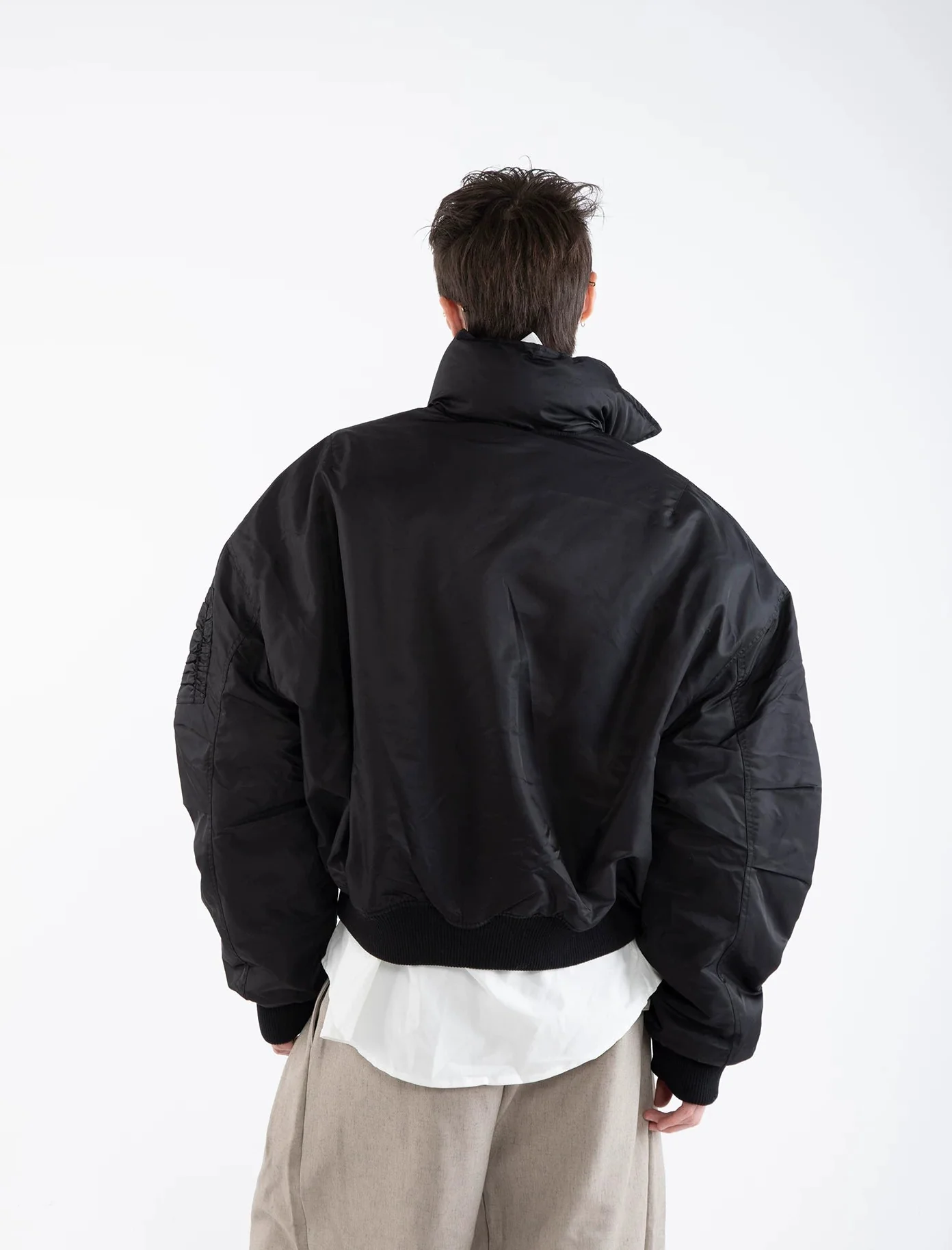 Oversized Fireman Buckle Cropped Bomber Jacket - Image 12