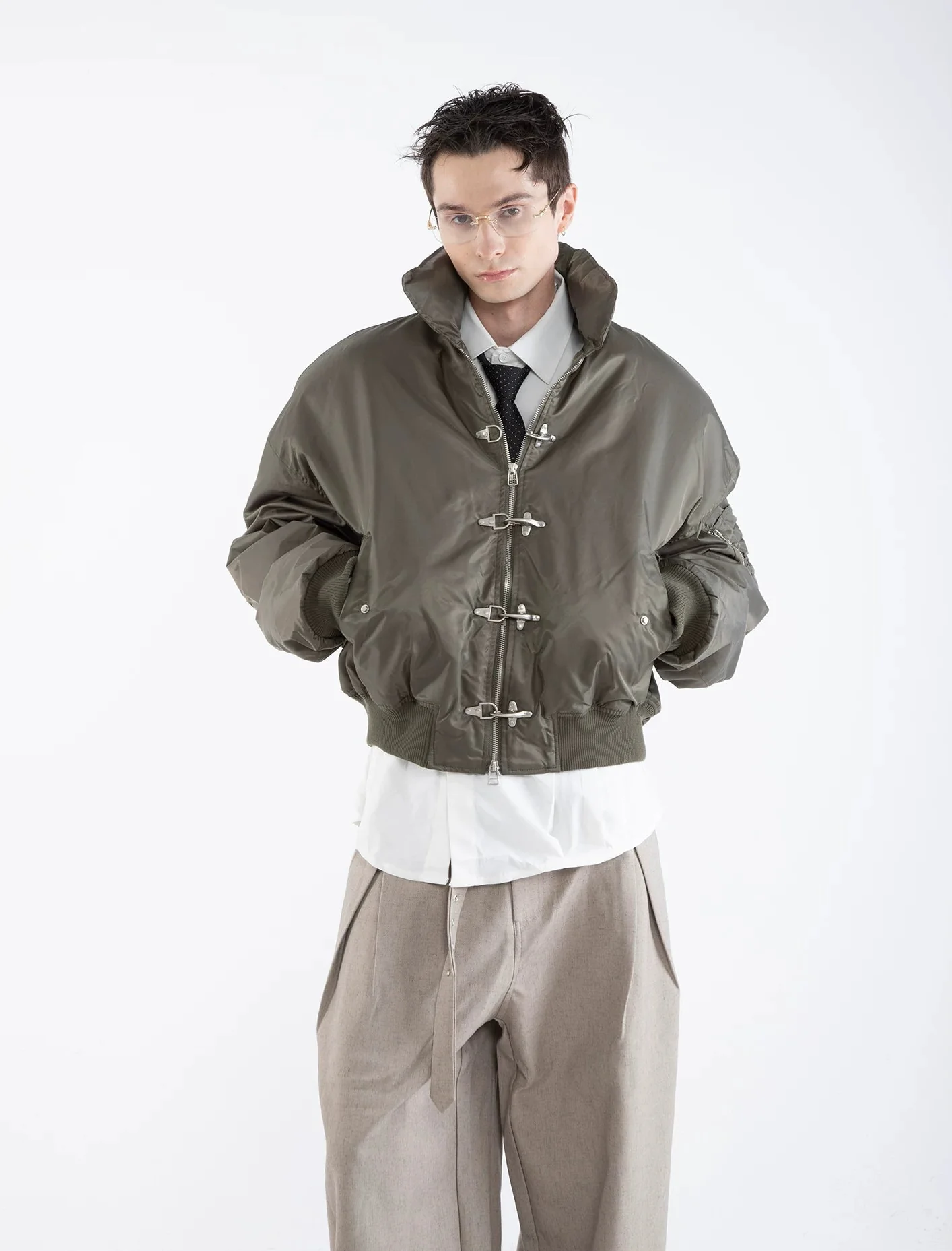 Oversized Fireman Buckle Cropped Bomber Jacket - Image 2
