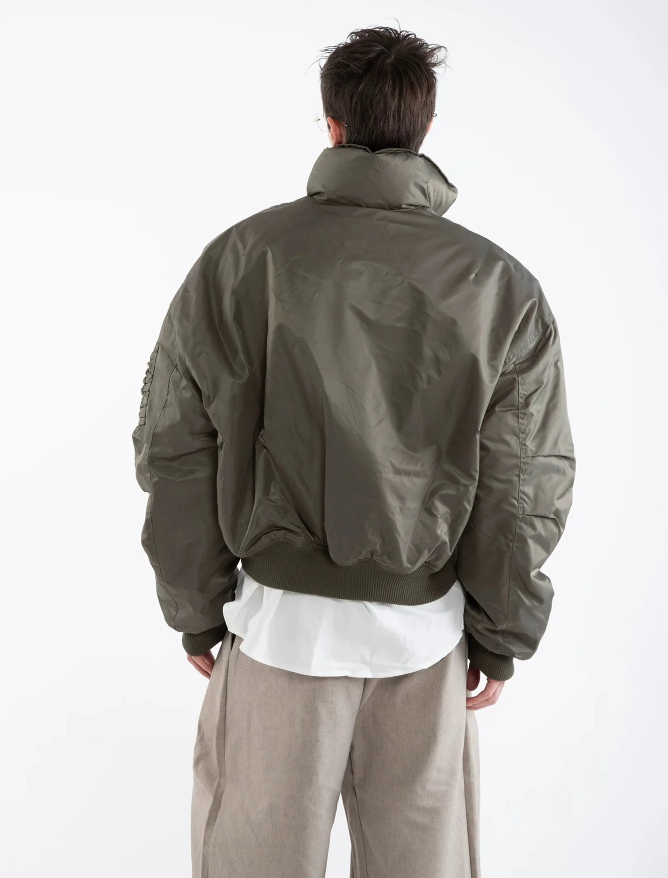Oversized Fireman Buckle Cropped Bomber Jacket - Image 6