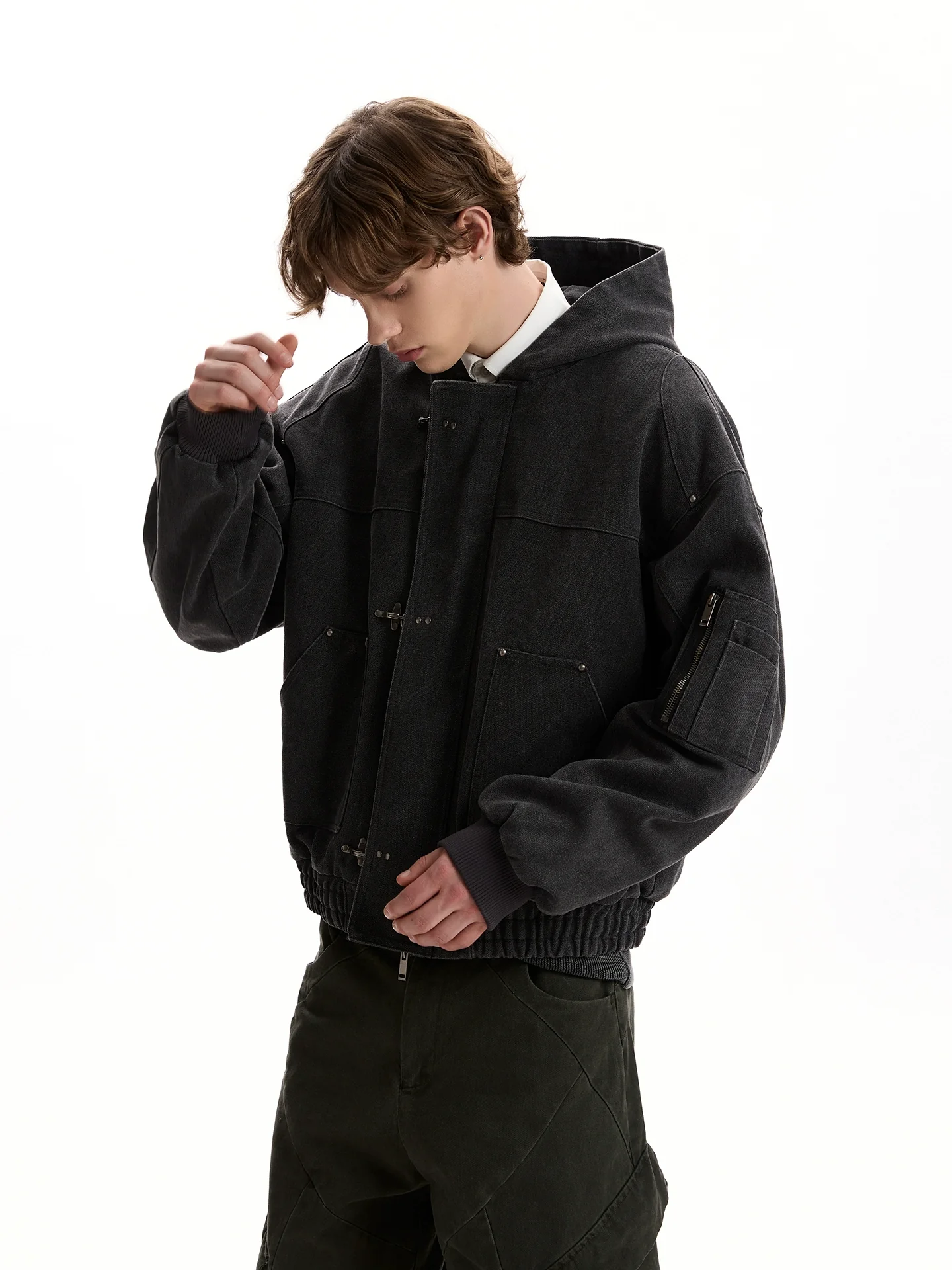 Oversized Fireman Clasp Hooded Worker Jacket - Image 10