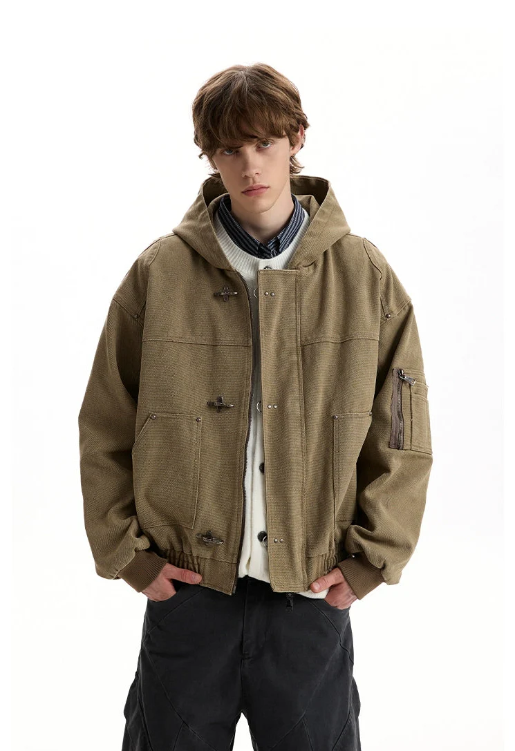 Oversized Fireman Clasp Hooded Worker Jacket - Image 2