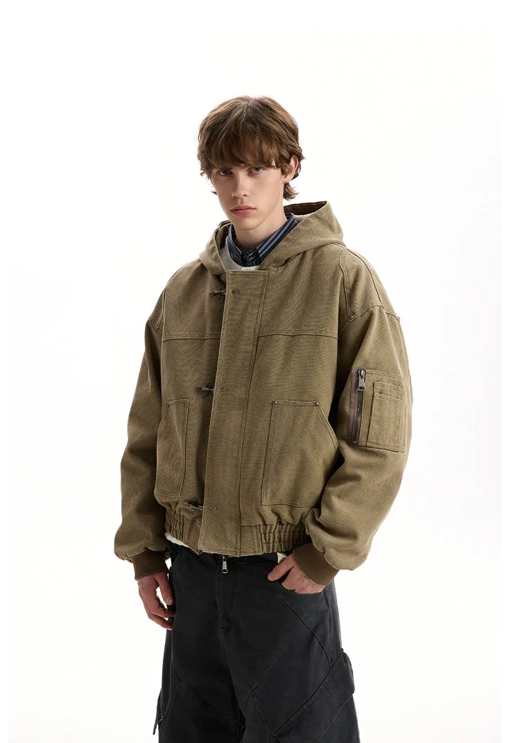 Oversized Fireman Clasp Hooded Worker Jacket - Image 3