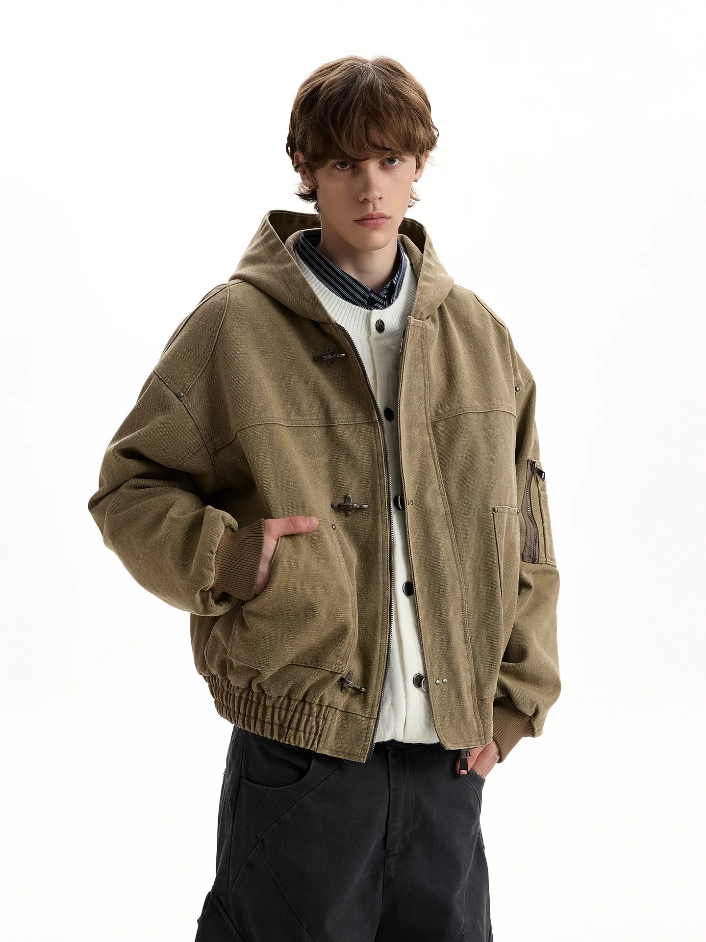 Oversized Fireman Clasp Hooded Worker Jacket - Image 4