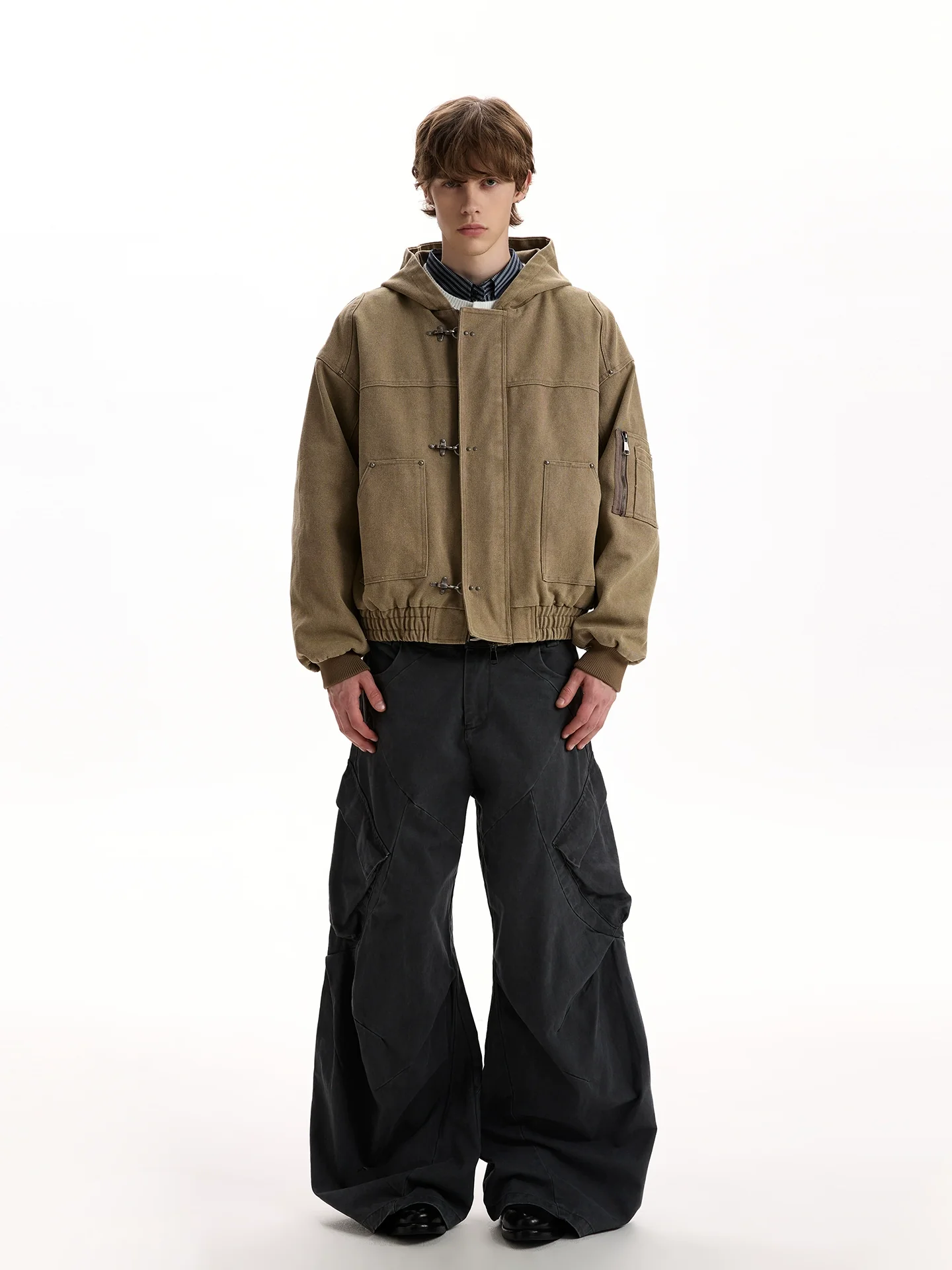 Oversized Fireman Clasp Hooded Worker Jacket - Image 6