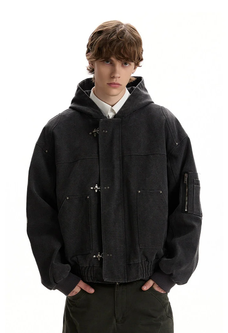 Oversized Fireman Clasp Hooded Worker Jacket - Image 8