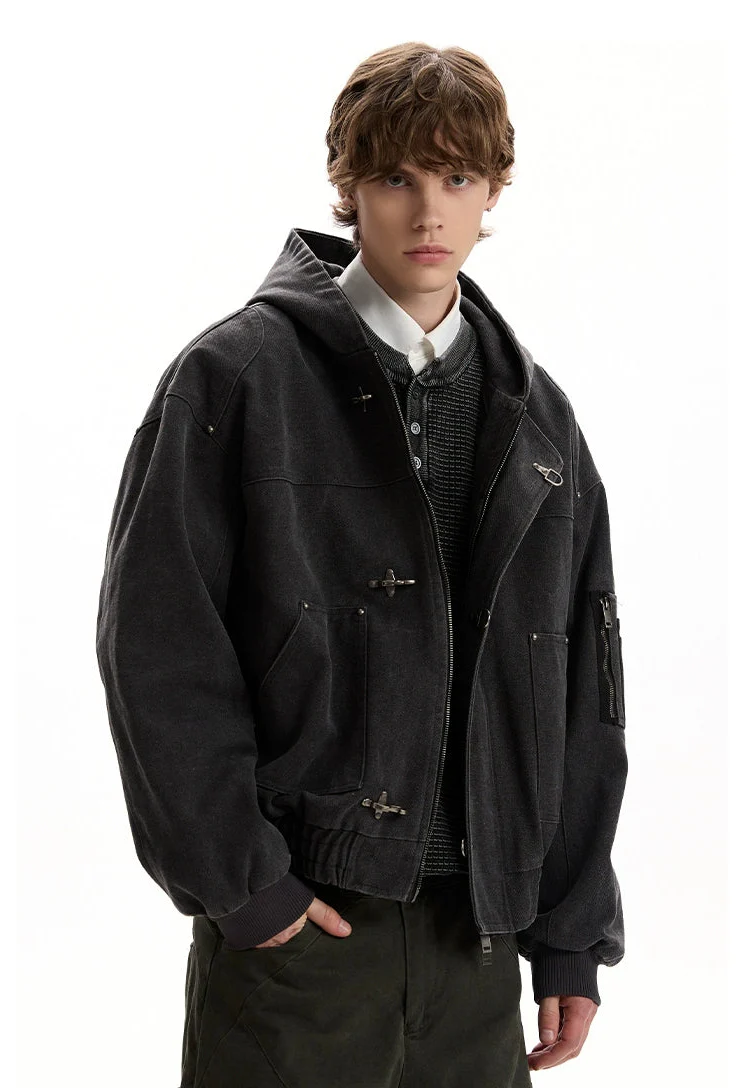 Oversized Fireman Clasp Hooded Worker Jacket - Image 9