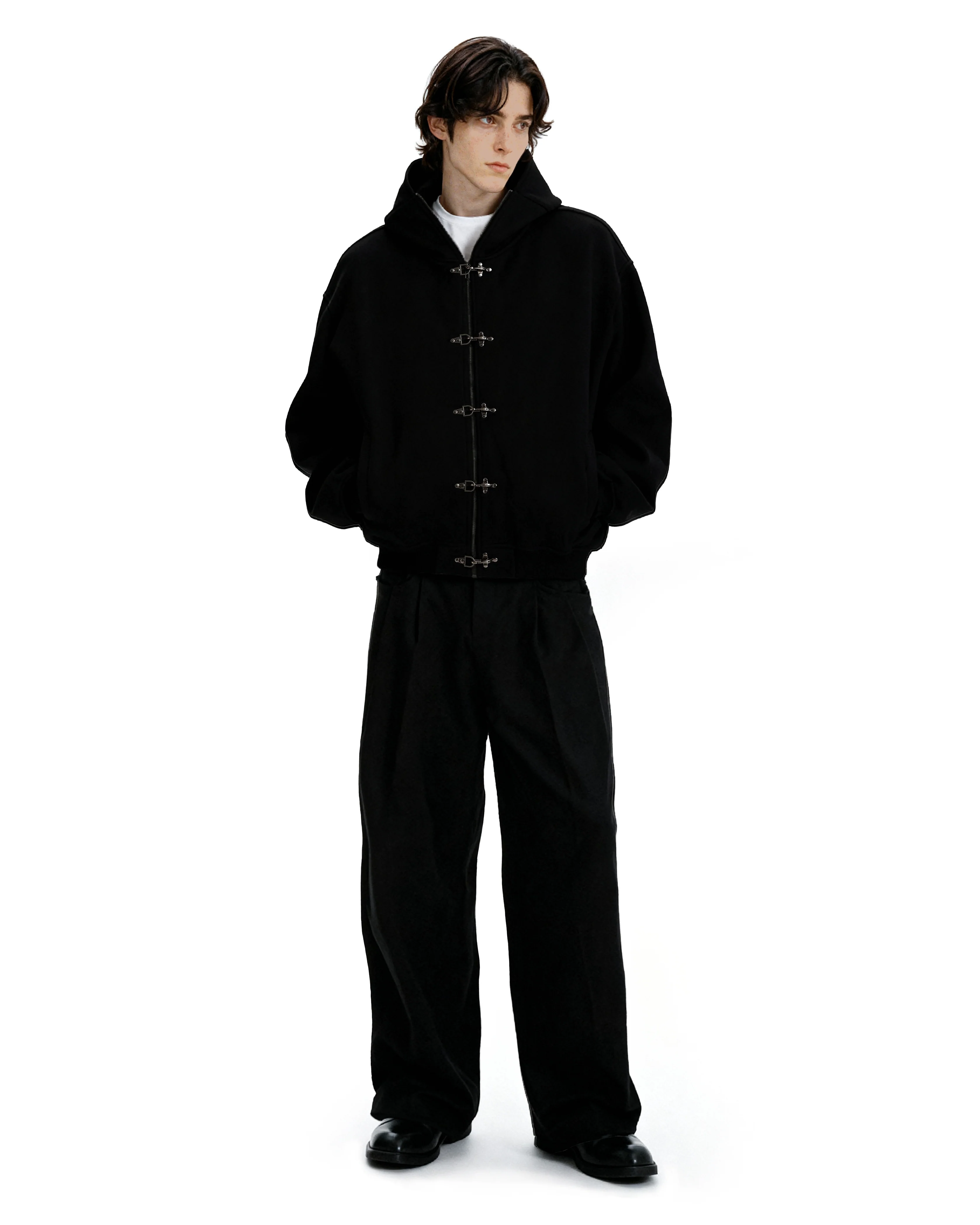 Oversized Fireman Clasp Zip-Up Hooded Bomber Jacket - Image 4