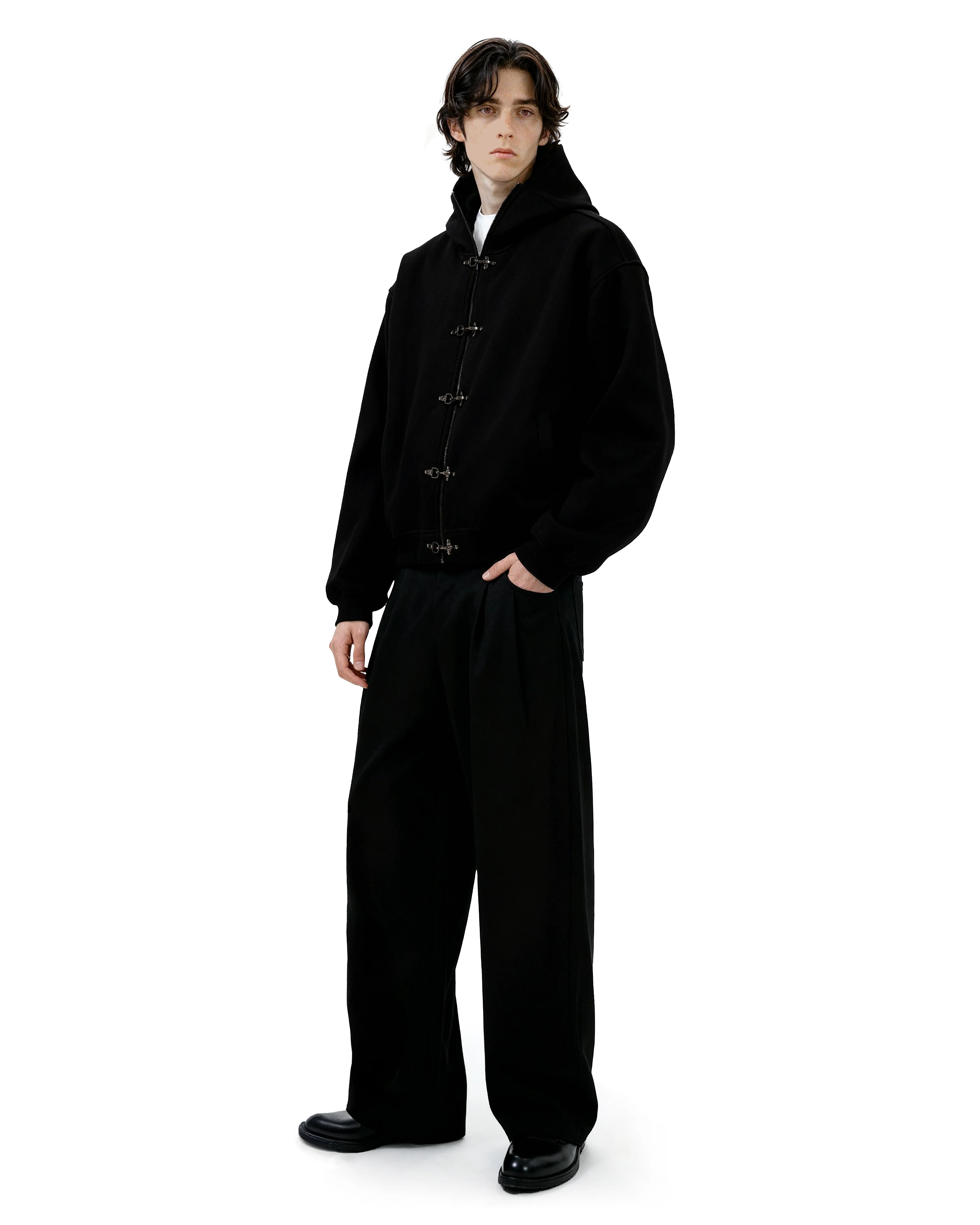 Oversized Fireman Clasp Zip-Up Hooded Bomber Jacket - Image 5