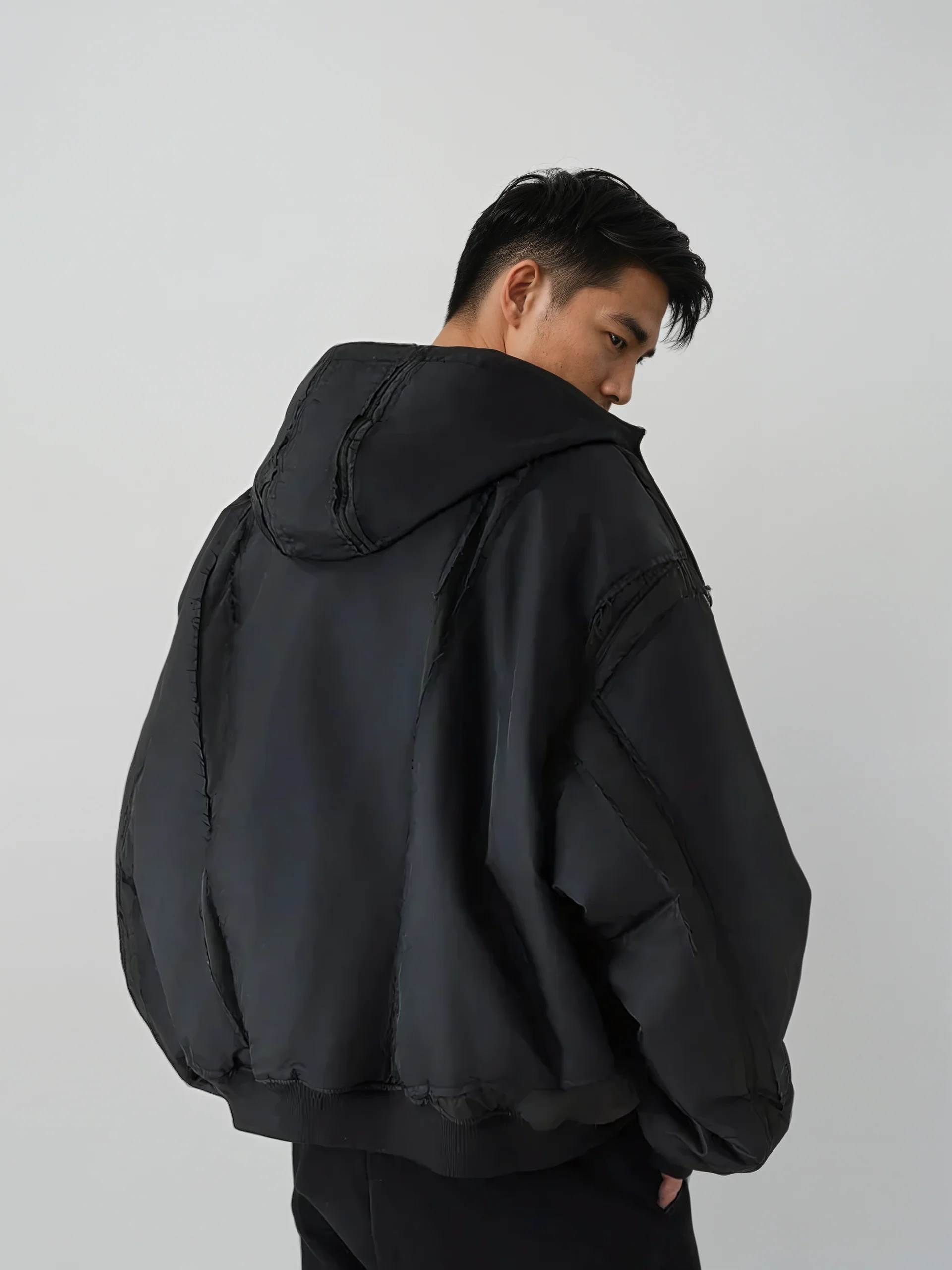 Oversized Frayed Bomber Flight Jacket with Contrast Lining - Image 5