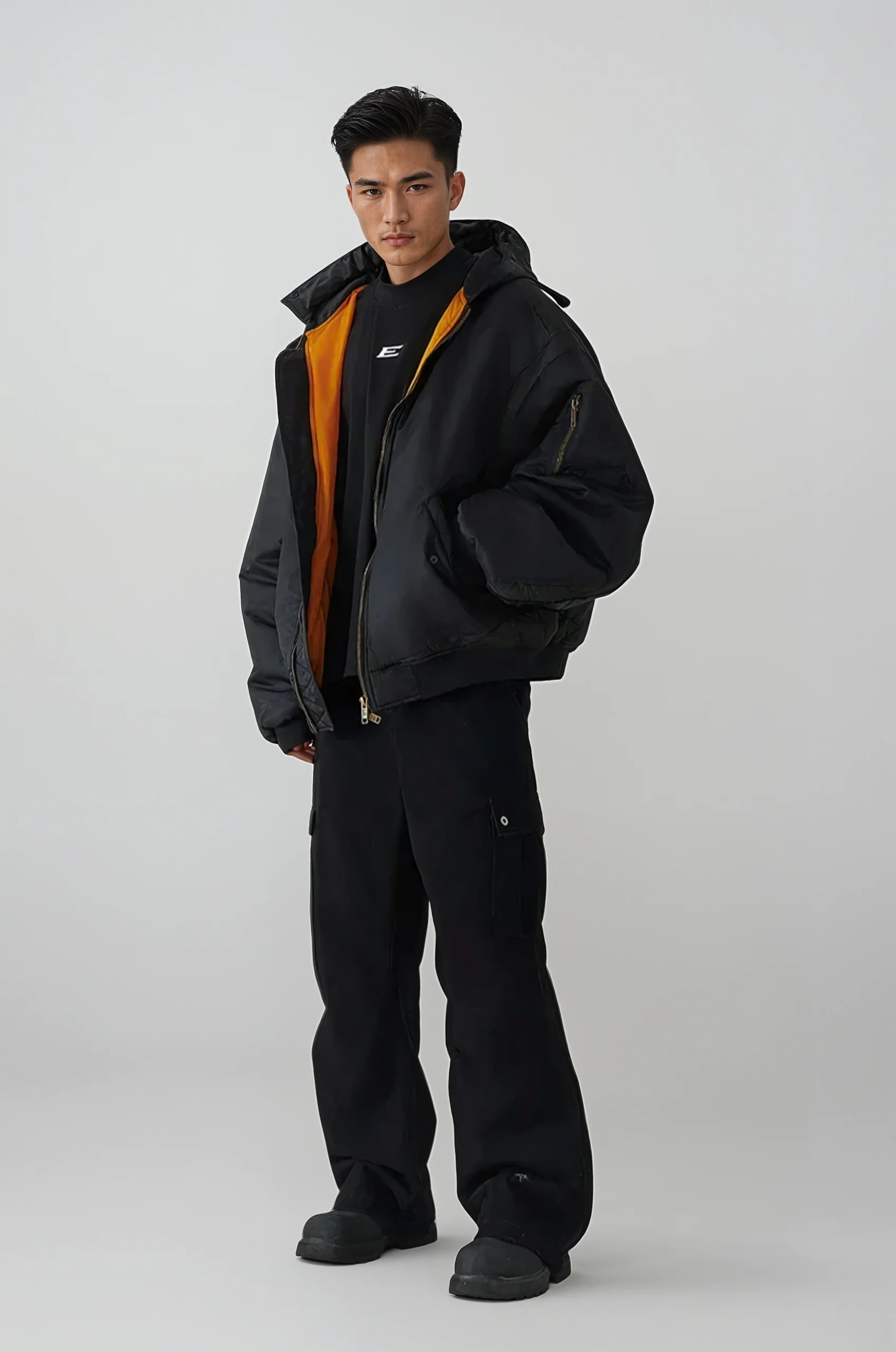 Oversized Frayed Bomber Flight Jacket with Contrast Lining - Image 6