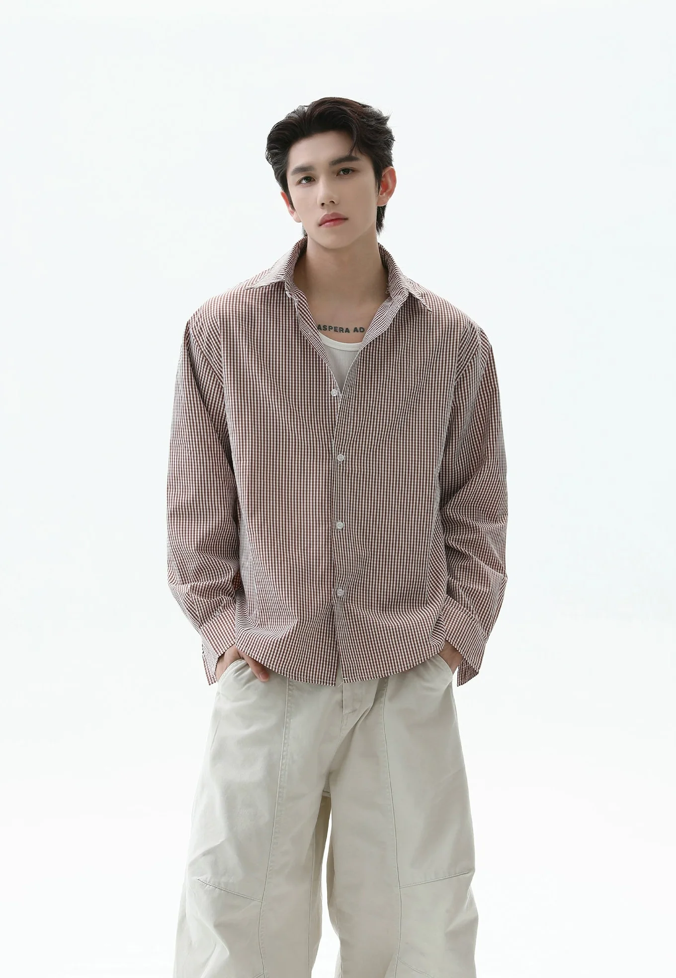 Oversized Gingham Button-Up Long Sleeve Shirt - Image 6
