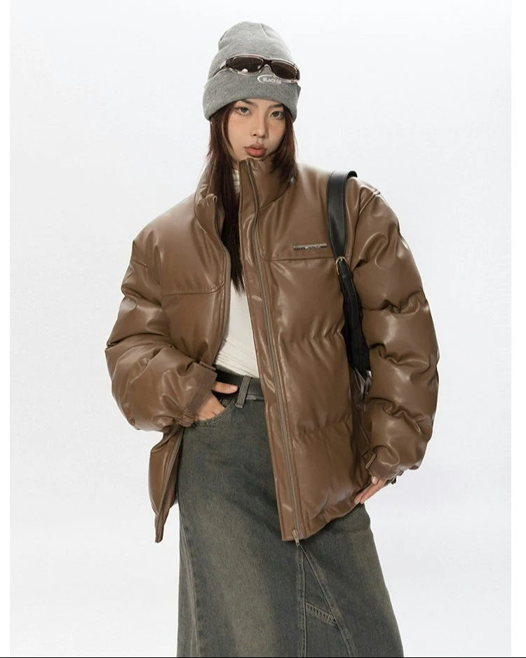 Oversized Glossy Puffer Jacket with High Collar - Image 11