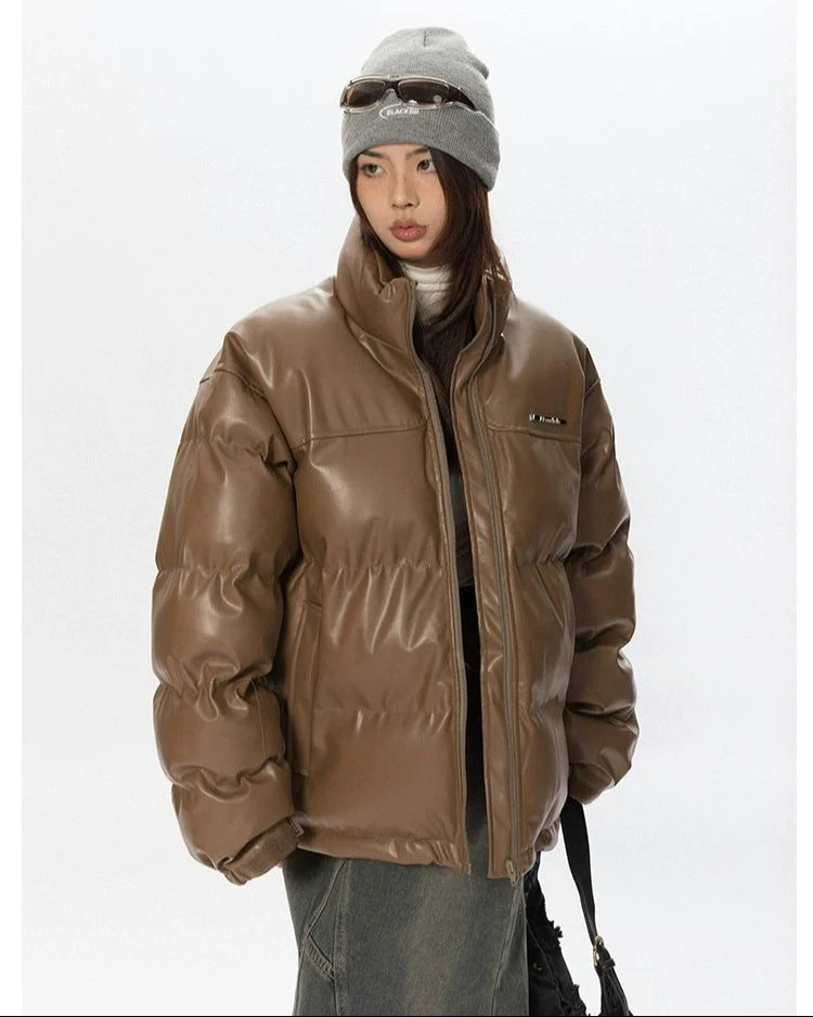 Oversized Glossy Puffer Jacket with High Collar - Image 13
