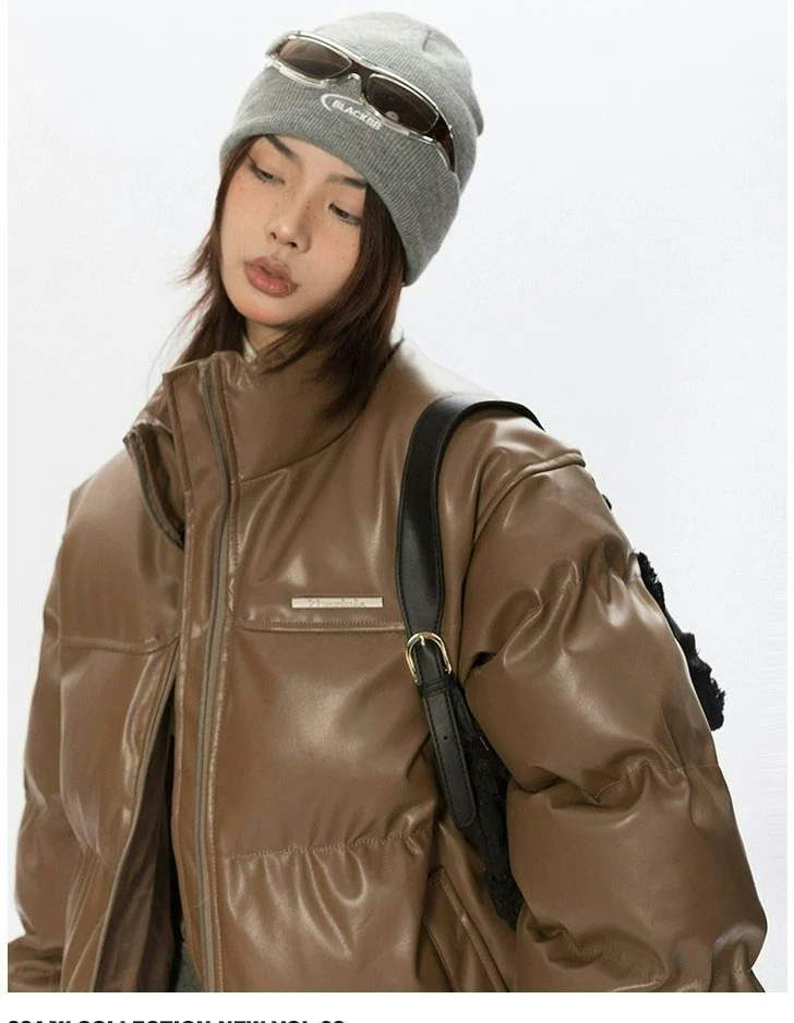 Oversized Glossy Puffer Jacket with High Collar - Image 15