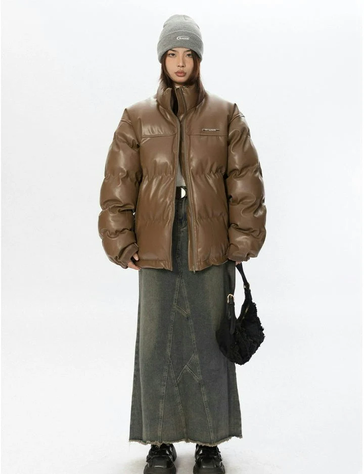 Oversized Glossy Puffer Jacket with High Collar - Image 16