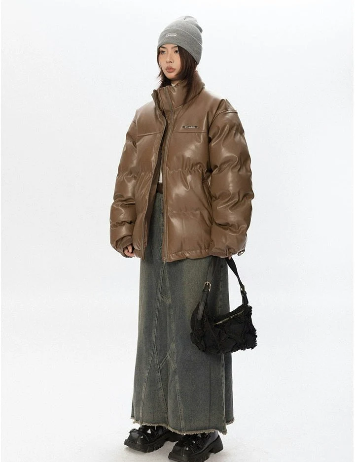 Oversized Glossy Puffer Jacket with High Collar - Image 17