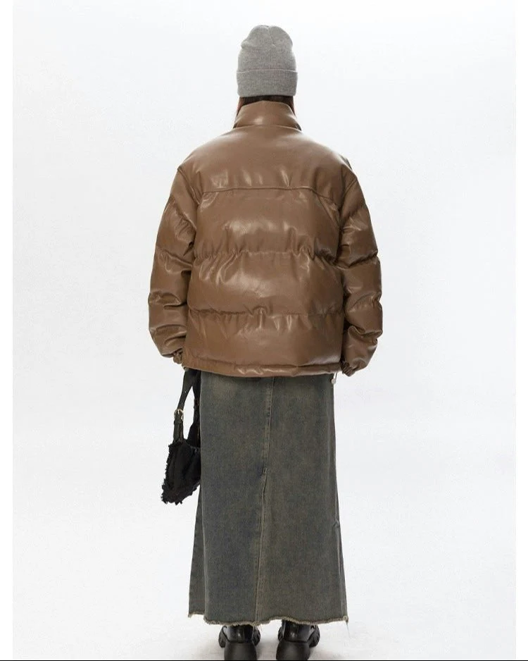 Oversized Glossy Puffer Jacket with High Collar - Image 18