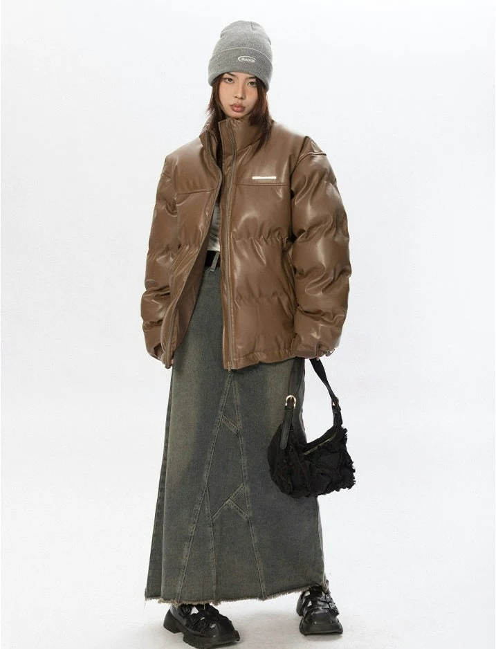 Oversized Glossy Puffer Jacket with High Collar - Image 19