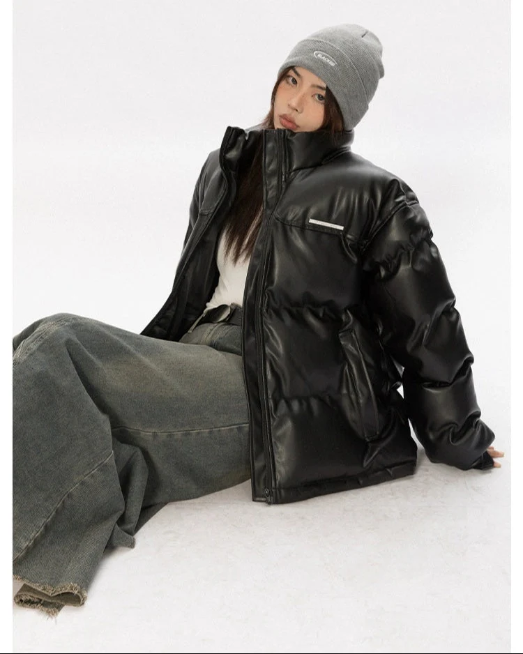 Oversized Glossy Puffer Jacket with High Collar - Image 5