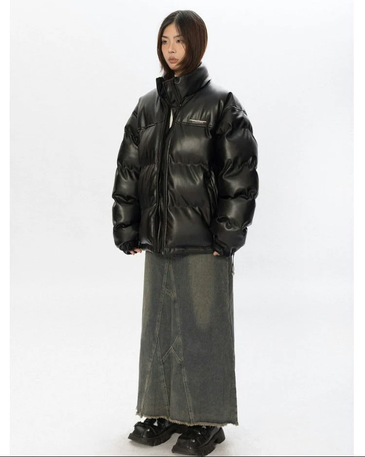 Oversized Glossy Puffer Jacket with High Collar - Image 6