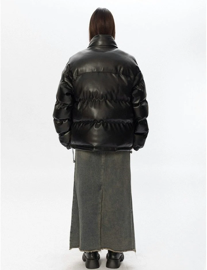 Oversized Glossy Puffer Jacket with High Collar - Image 7