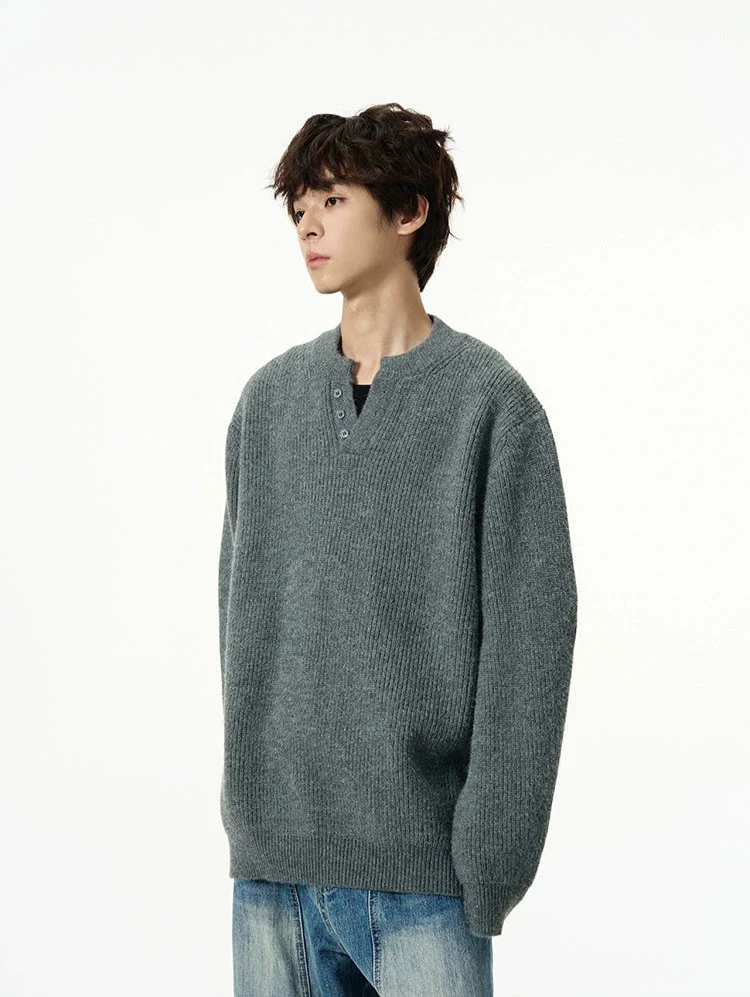 Oversized Half Button V-Neck Fuzzy Sweater - Image 4