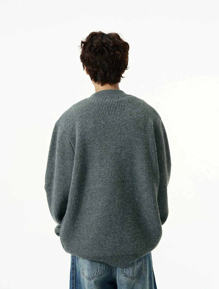 Oversized Half Button V-Neck Fuzzy Sweater - Image 5