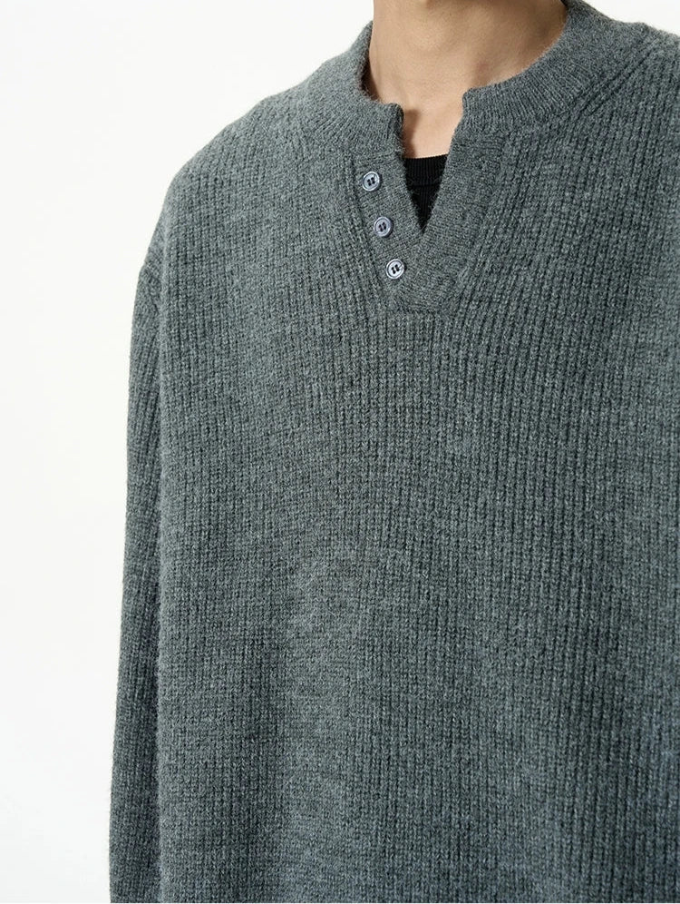 Oversized Half Button V-Neck Fuzzy Sweater - Image 6
