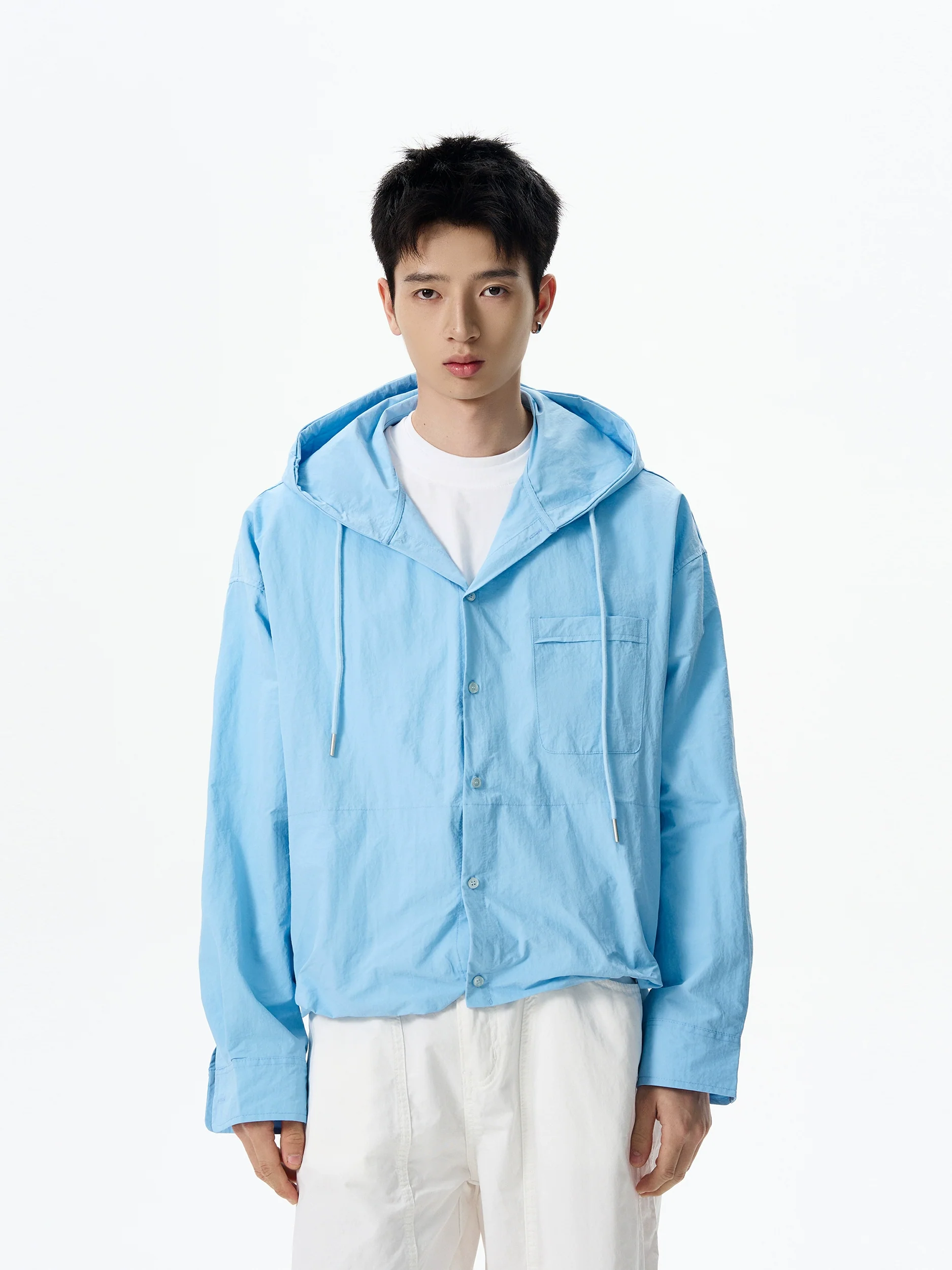 Oversized Hooded Long Sleeve Button Shirt