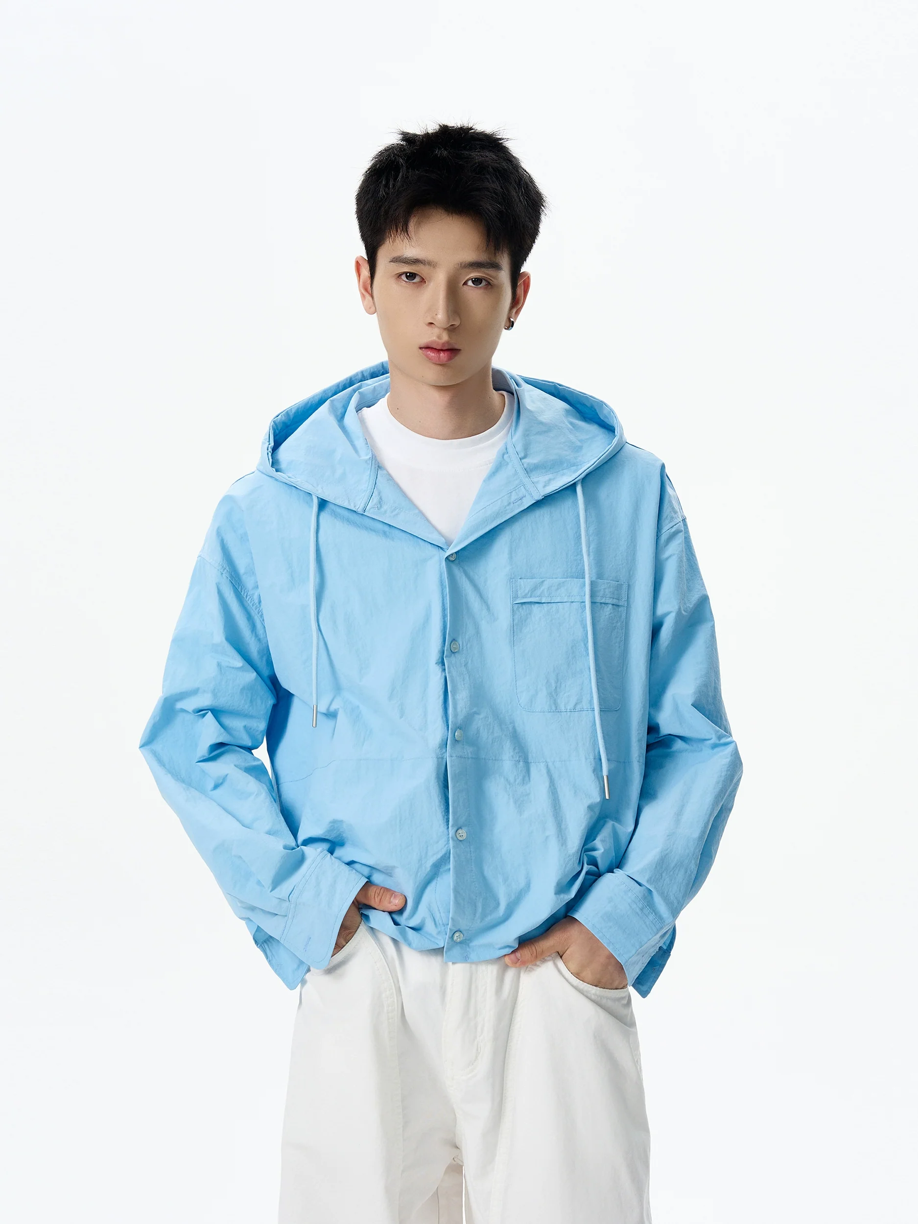 Oversized Hooded Long Sleeve Button Shirt - Image 2