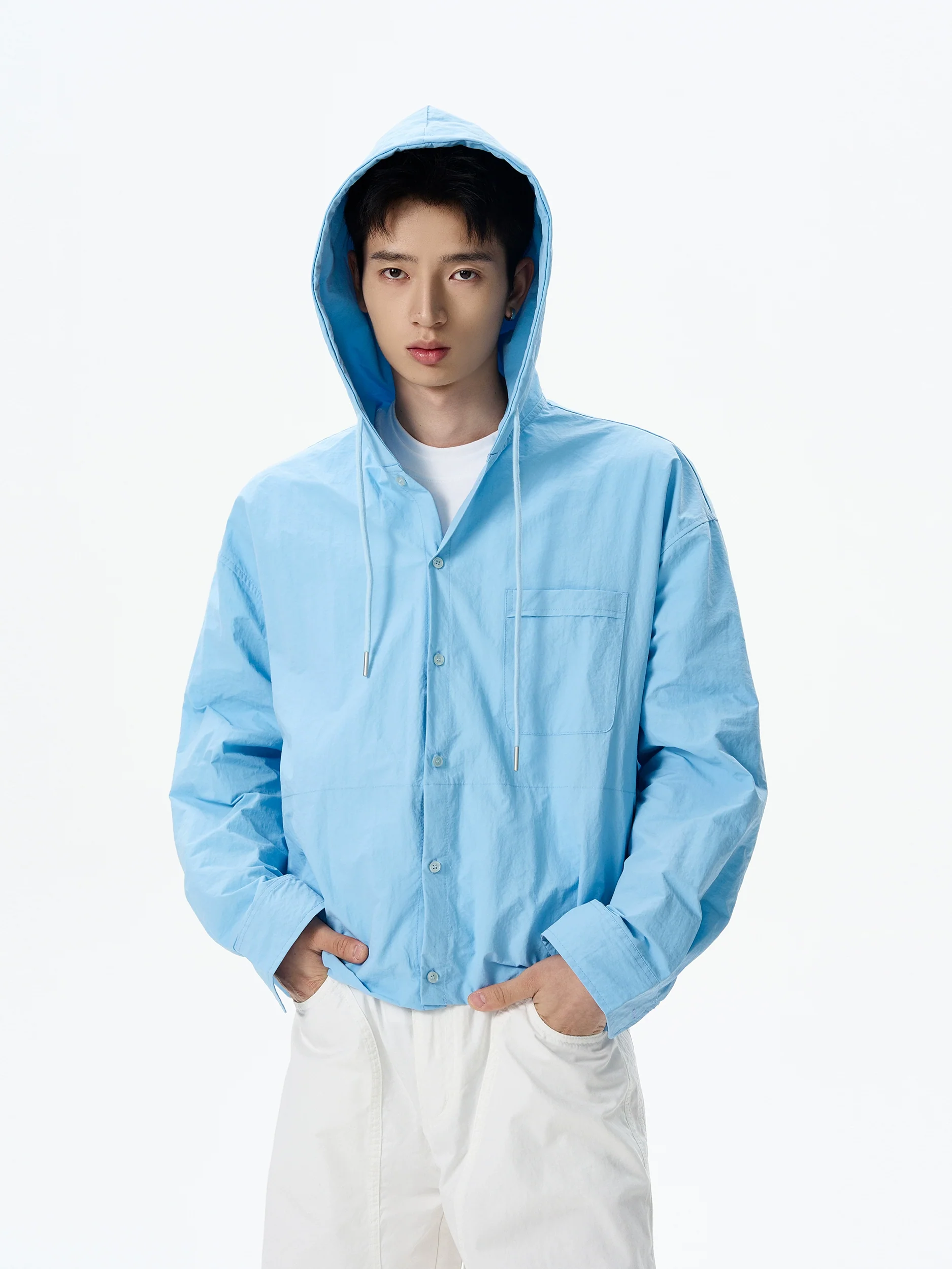Oversized Hooded Long Sleeve Button Shirt - Image 3