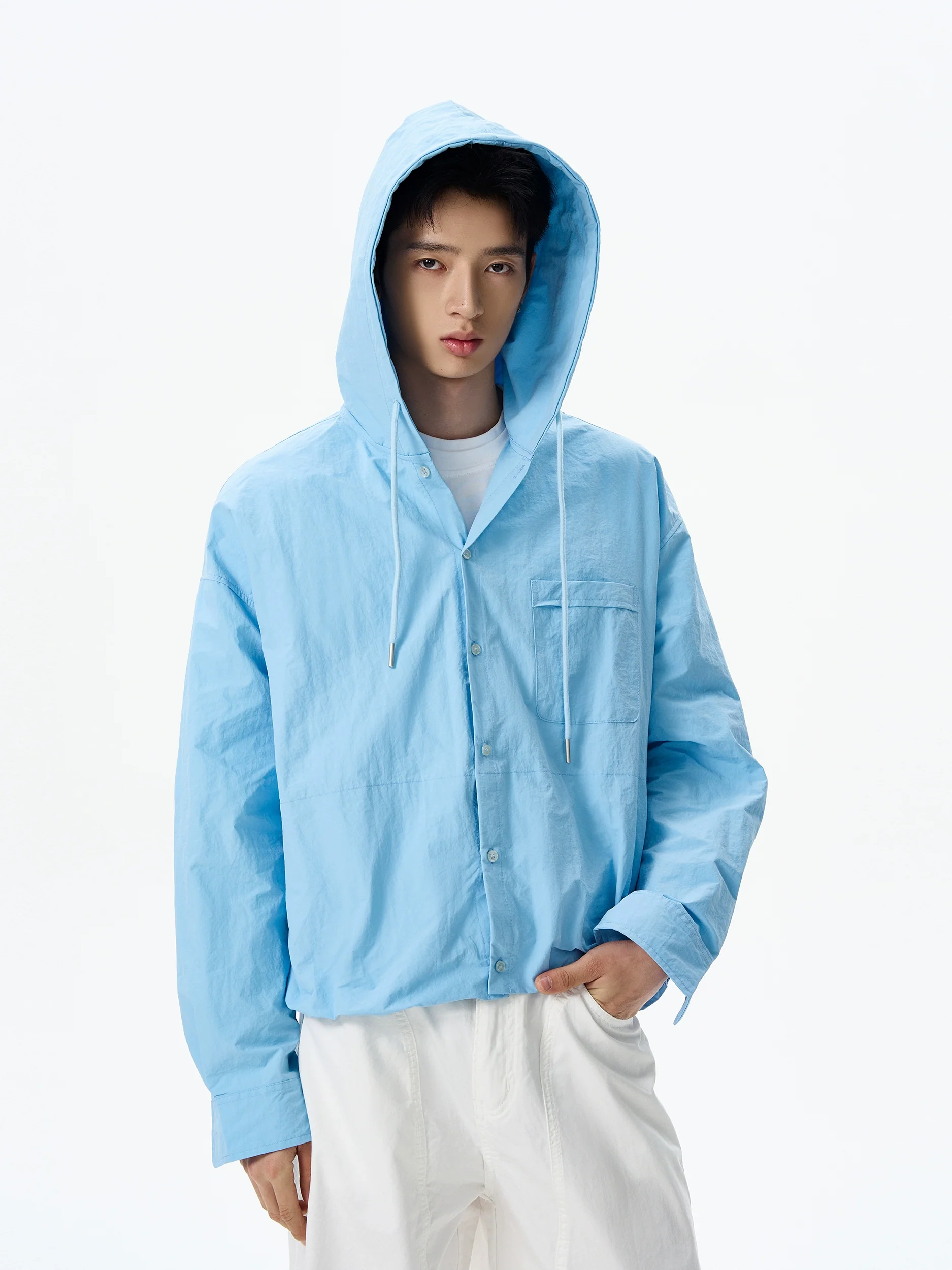 Oversized Hooded Long Sleeve Button Shirt - Image 4