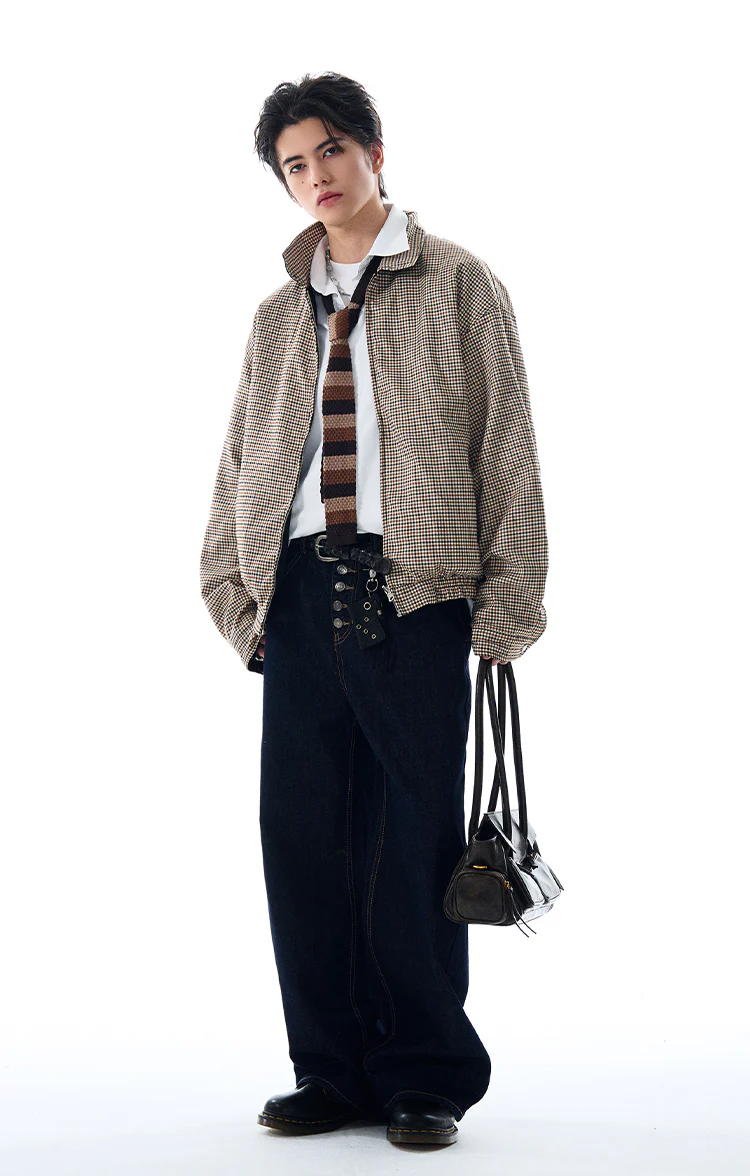 Oversized Houndstooth Reversible Zip Jacket with Elastic Trim - Image 6
