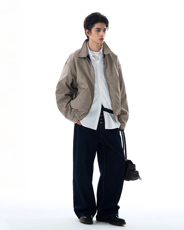 Oversized Houndstooth Reversible Zip Jacket with Elastic Trim - Image 8