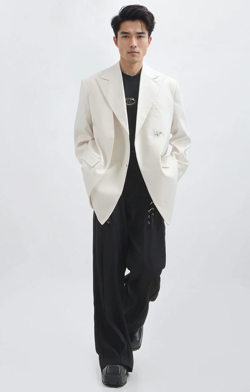 Oversized Layer-Pleated Blazer with Silver Accents - Image 18